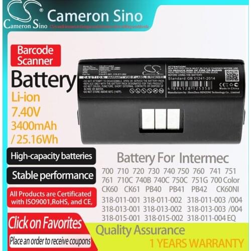 CameronSino Battery for Intermec 710 720 730 700 740 740B 741 fits Intermec 318-011-001 318-011-004 EQ Barcode Scanner battery
