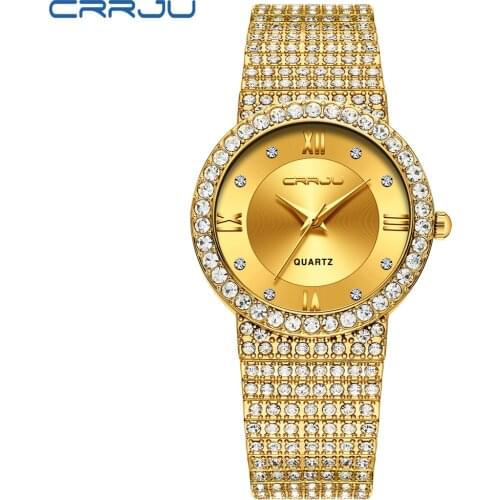 CRRJU Top Brand Watch Quartz Ladies Gold Fashion Wrist Watches Diamond Stainless Steel Women Wristwatch Girls Female Clock Hours