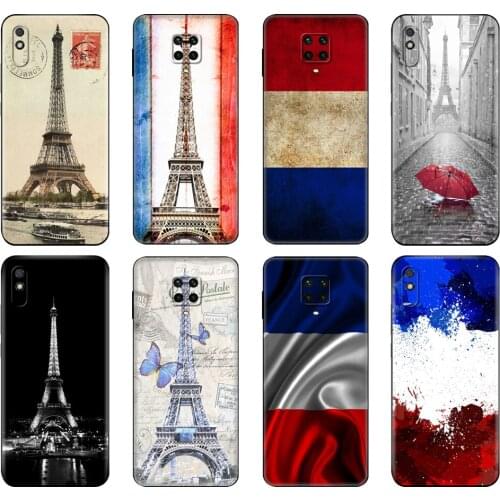 Black tpu Case For Xiaomi Redmi 7A 8 8A 9 9A 9C Case Redmi Note 8T 8 Pro T Note 9 9S 9 Pro Case France Flag Paris Eiffel Tower