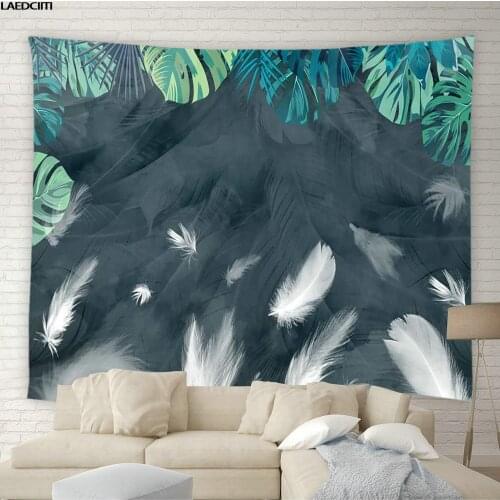 Color Feather Tapestry Bohemian Tropical Plant Leaves Background Wall Hanging Cloth Dorm Living Room Bedroom European Home Decor