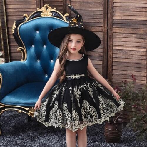 Black Flower girl party birthday party dinner party Embroidery long dress girl party formal dance president dress vestido chino
