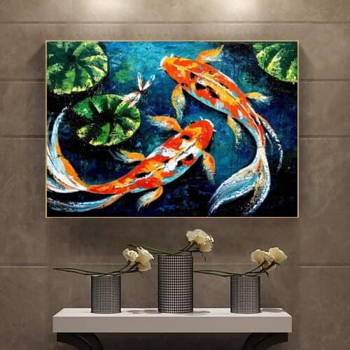 Fish Koi Carp Poster Animal Oil Painting On Canvas Prints Lucky Wall Art Pictures For Living Room Sofa Modern Home Decoration