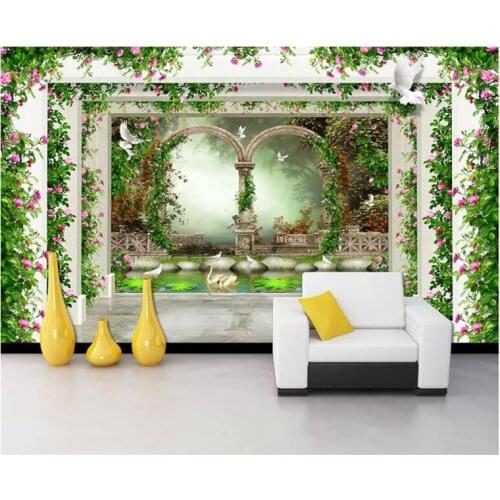 Roman column rose gardens Custom photo wallpapers art wall paper restaurant retro sofa backdrop 3d wallpaper 3d mural