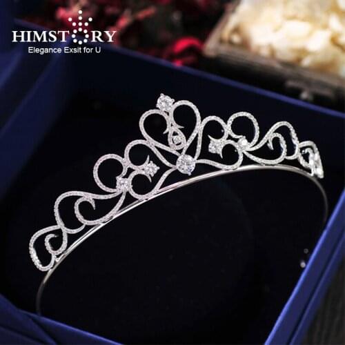 Himstory Simple Beautiful Full Zircon Crown Tiara Princess Heart Shape Wedding Bridal Headband Party Headpiece Hair Jewelry