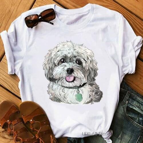 Kawaii Schnauzer/Seymour/Yorkshire Terrier/Chihuahuas/ Retriever/Pomeranian/Papillon Dog Print Tshirts Women Funny T Shirt Tops