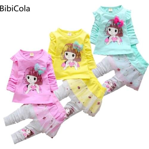 BibiCola Spring Autumn Toddler Cute Girls Printed T-Shirt+Pant 2pcs Set Baby Girls Clothing Sets Sport Suit Baby Girl Clothes