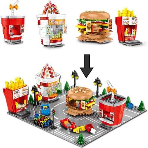 Street View Food Store Hamburger Ice cream Shop Building Blocks Compatible City Life Architecture Education Children Toys