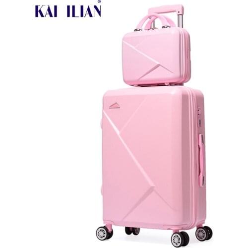 2PCS/SET 14inch Cosmetic bag 20/22/24/28 inches girl students trolley case Travel spinner luggage rolling suitcase Boarding box