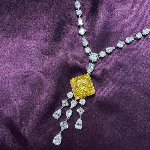 100% Real 925 Sterling Silver Created Diamond Gemstone tassel Wedding Cocktail Pendent citrine Necklace luxury jewelry for women