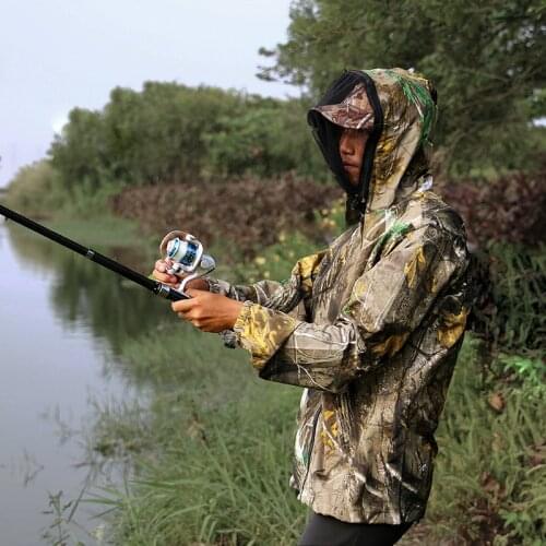 Summer Anti-mosquito Thin Breathable Quick-drying Camouflage Skin Clothing Fishing Hunting Hiking Sunscreen Hooded T-shirt Tops