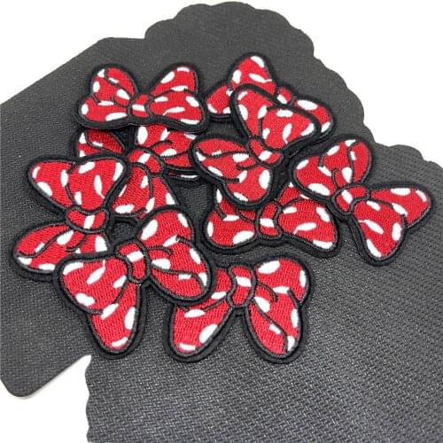 10PCS Embroidered Sewing Iron On Red Bow Patches Plants Badge For Bag Jeans Hat Appliques DIY Sticker Cute Decoration