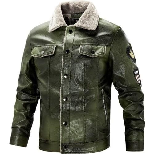 Fashion Mens Winter Warm Leather Flight Bomber Overcoat Fleece Lined Biker Parkas Thick Thermal Jacket Outerwear Windbreaker