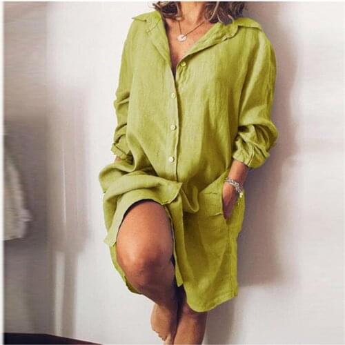 Fashion Long Sleeve Cotton Linen Shirt Dress Women 2021 Summer Autumn Loose Casual Dresses For Woman Long Tops Robe Femme