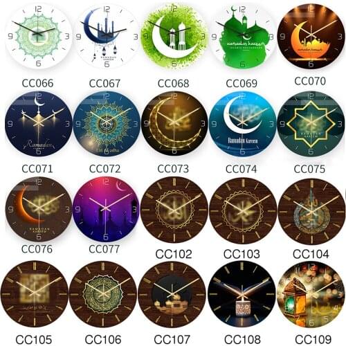 Muslim Eid Living Room Clock on Wall Acrylic Vintage Round Clocks Decor Home Bedroom Art Easy to Read Watch Retro Reloj Ppared