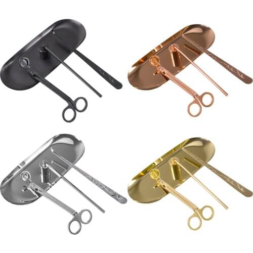 4 in 1 Candle Accessory Set, Candle Wick Trimmer, Candle Snuffer, Candle Wick Dipper, Tray, Stainless Steel Candle Tools Set