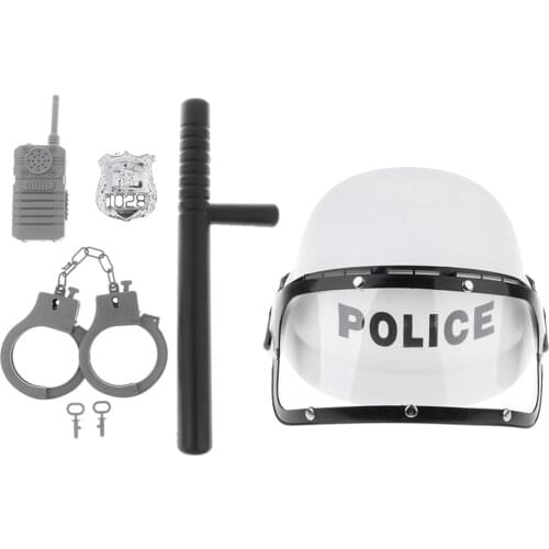 5 pcs Police Role Play Set - Kids Officer Motorcycles Cop Helmet, Badge, Cuffs Pretend Play Boys Fancy Dress Costume Toys