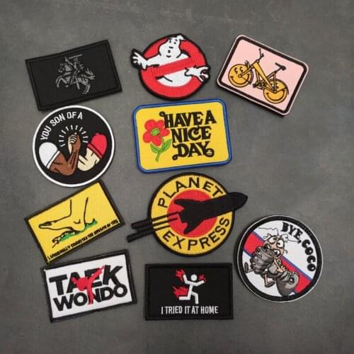 Bicycle HAVE A NICE DAY Red Tongue Embroidery Patches Bye COCO Tactical Badges For Backpack Clothing Accessories Appliques