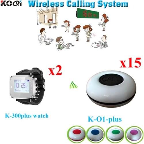 Table Waiter Calling System Safe Delivery Waiter Used Restaurant Equipment ( 2pcs wrist watch+ 15pcs waterproof call button)