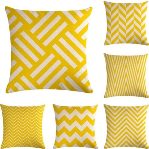 Yellow Geometry pattern Cushion cover Geometric Printed pillowcases Linen cotton Pillow covers Sofa 45x45cm cushion cover
