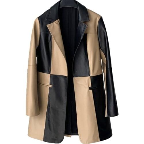 2021 New Hit Color Leather Leather Jacket Womens Mid-length Suit Collar Sheepskin Windbreaker Suit Jacket Trend