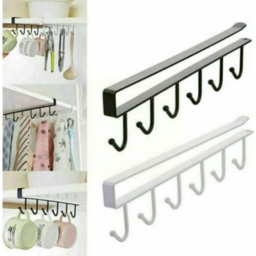 2020 New 6 Hooks Cup Holder Hanging Bathroom Hanger Organizer Shelf Hanger Storage Removal Cabinet Hook Rack Door Kitchen X2M0