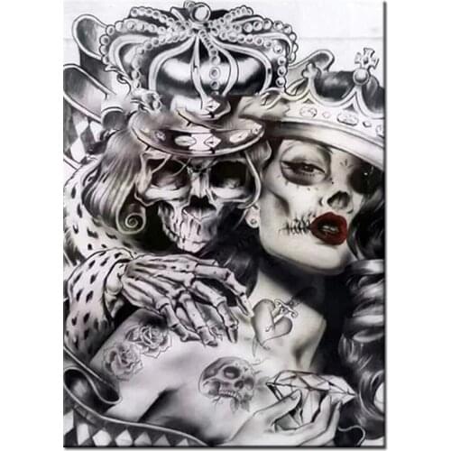 Full square round diamond embroidery Crown Skull Couples,5d diy diamond painting lover,mosaic puzzle 3d rhineston arts