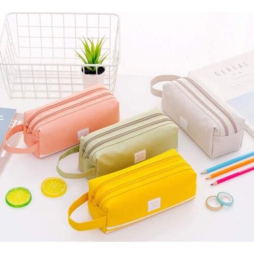 Portable Pencil Case Large Capacity Dual Zipper Stationery Organizer Storage Pouch Pen Bag Compartments Cosmetic Bags for Office