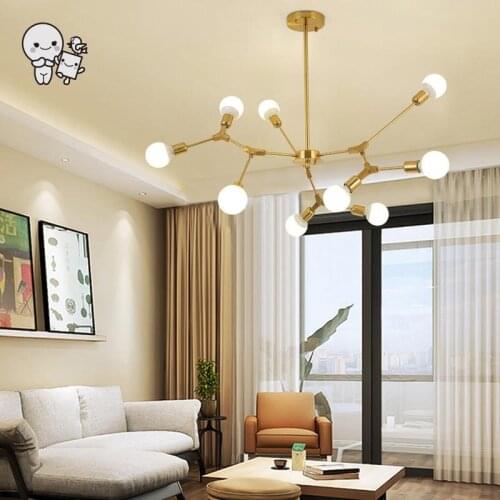 Gold Black Iron DNA Branch Chandelier Light Fixture Nordic Scandinavian Contemporary Art Deco Hanging Ceiling Lamp Lustre Plafon