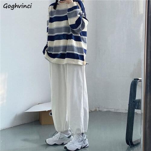Casual Pants Women Winter Plus Velvet Thick Wide Leg Ankle Length Trousers Chic Hip-hop High Waist Drawstring Harajuku Students