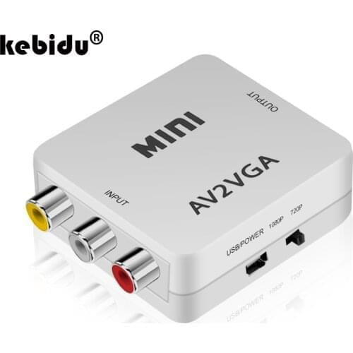 Kebidu AV to VGA Video Converter Adapter Mini HD RCA CVBS AV2VGA Video Converter Conversor to PC HDTV Converter with 3.5mm Audio