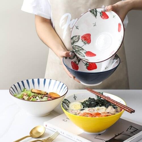Ramen Bowl Instant Noodle Salad Bowl Porcelain and Ceramics Cutlery Household Big Soup Bowl Underglaze Color