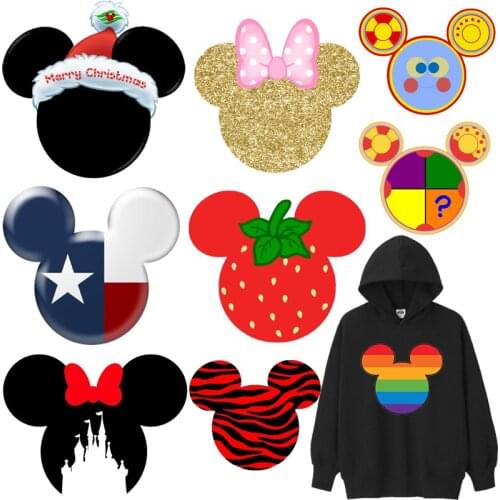 Christmas Cute Mouse Head Patches Thermal Stickers on Clothes Iron-on Transfers for Clothing Thermoadhesive Patch Diy Applique