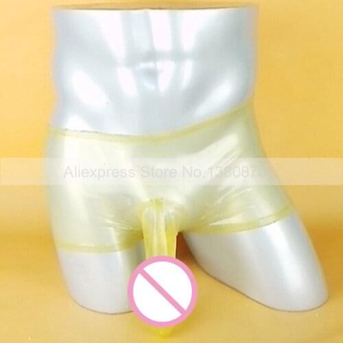 Sexy Transparent Rubber Latex Shorts with Condom Rubber Latex Exotic Panties Briefs S-LPM036