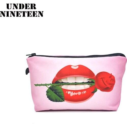 Under Nineteen 2019 Lip Make UP Bag Necessaire Cosmetic cases 3D printing Travel Toiletry Organizer Bag Wholesale Womens' Gifts