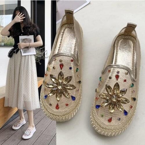 Hot Sales Sequins Flat Shoes 2021Summer New Lace Breathable Loafers Women Shoes Comfortable Woman Casual Slippers Sandalias Muje