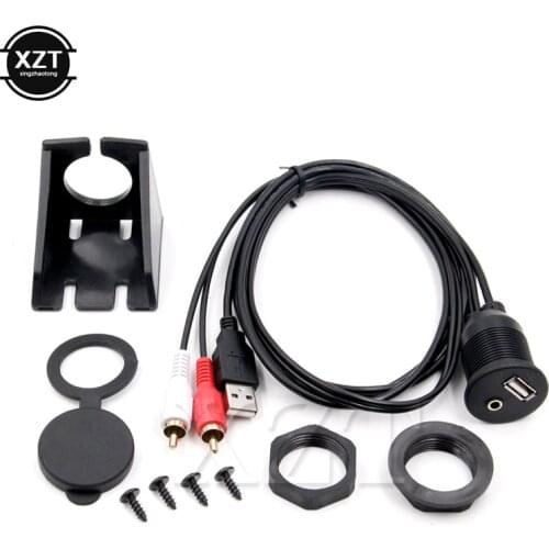 1m Car Dashboard Flush Mount USB AUX 2RCA Socket Extension Lead Panel Cable Waterproof Cord for Automobiles Motorcycle Boat