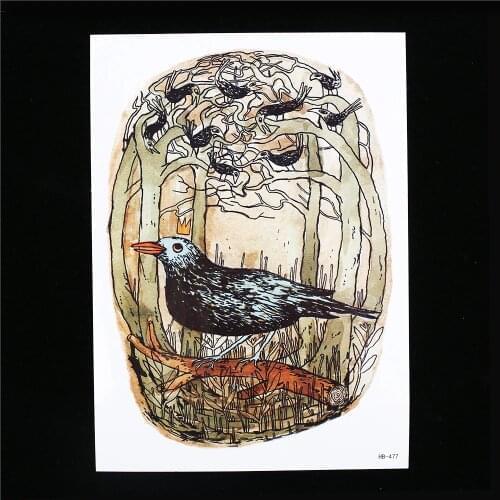 Hot Sale Size 14.8 * 21cm Tattoo Temporary Women Men Flower Arm Body Art Decal HB477 Forest Crow King Design Tattoo Sticker 2019
