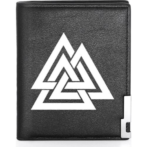 High Quality Luxury Viking Triangle Symbol Printing Leather Wallet Credit Card Holder Short Purse