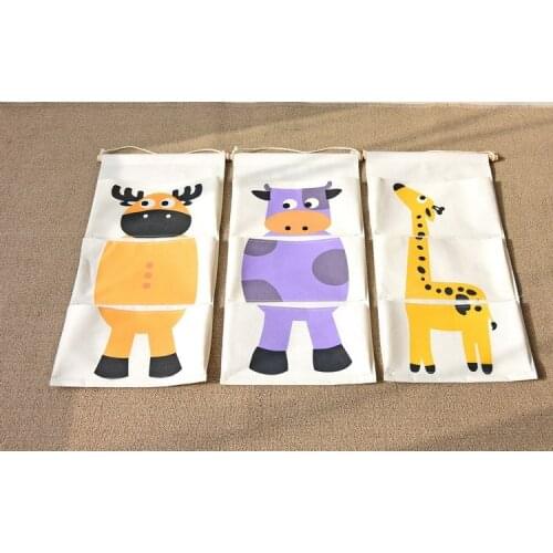 Zakka Style Cartoon Animal Deer Pengium Dinosaur Sea Horse Hanging Bag Linen Cotton Hanging Organizer Wall Pockets For Kids Room