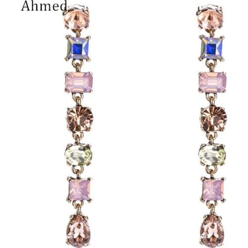 Ahmed Luxury Beads Colorful Long Statement Earrings Fashion Jewelry Shinning Sexy Crystal Drop Dangle Earrings for Women
