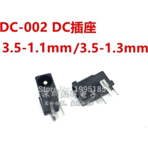 10Pcs DC-002 1A 30V 3.5*1.1mm Black DC Power Jack Socket Connector DC002 3.5*1.3mm 1.3 for Mini DC Socket 1.1 3.5x1.1 mm Hot NEW