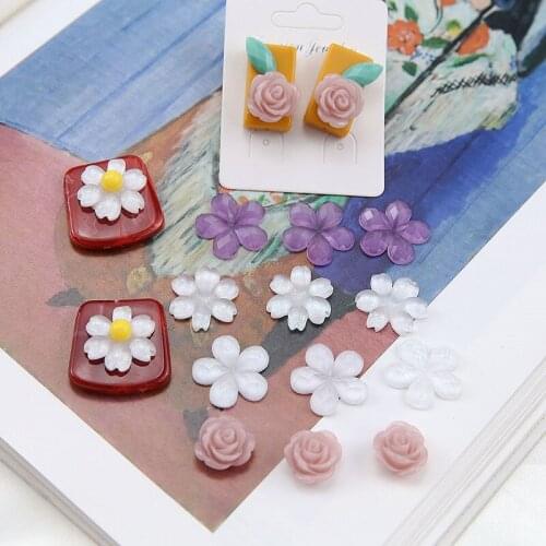 10pcs Korean Style Women Fresh Solid Color Translucent Flower Stamen Resin Patch Vintage Flower Earring Diy Jewelry Accessories