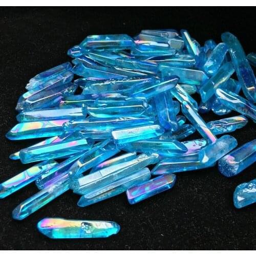 Blue titanium rainbow aura quartz crystal point reiki healing natural stone and minerals home decoration for sale 10 pcs