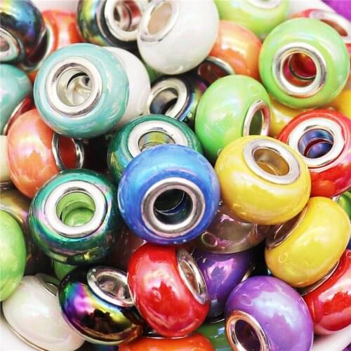 10 Pcs Wholesale Colorful Resin Murano Spacer Beads Fit Pandora Bracelets European Snake Chain Necklaces DIY Women Jewelry Girls