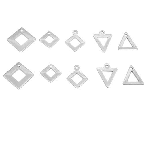 100pcs/lot Stainless Steel Hollow Out Triangle Square Star Geometric Charm Fit DIY Pendant Necklace Jewelry Making Material