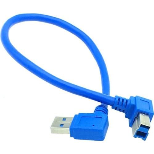 1Ft USB 3.0 A male plug 90 degree left angle to USB 3.0 B male left angle Cable