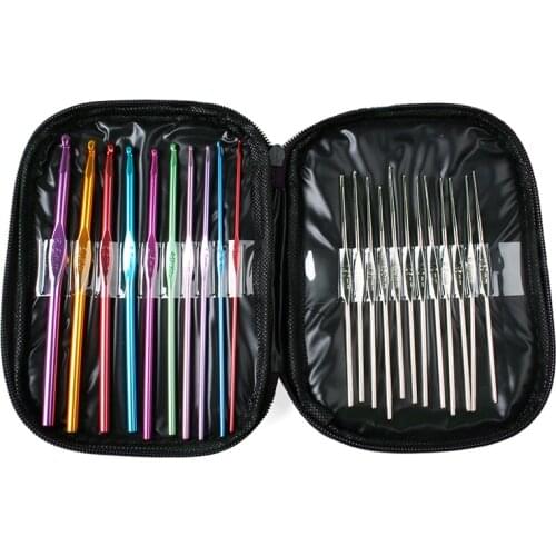 22pcs set Mixed Color Aluminum Crochet Hook Needles for DIY knitting Yarn Kit tools with Case