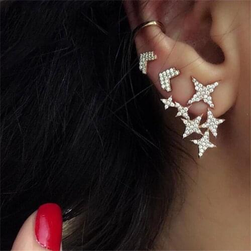 3 Pcs/Set Punk Women Earrings Arrow Stars Crystal Geometric Irregular Gold Earrings Set Female Exquisite Dance Party Accessories