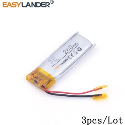 3pcs /Lot 501540 260mAh 3.7v lithium Li ion polymer rechargeable battery For Bluetooth Headset Smart watch Sports bracelet mouse
