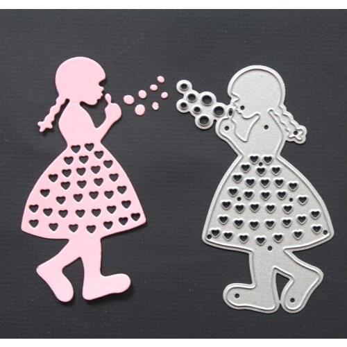 3Pcs Metal Cutting Dies For Scrapbooking Little Girl Blowing Bubbles Design Embossing Template Girl Die For Greeting Card Album